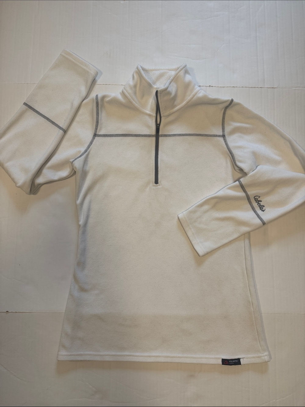 Cabela's Cream 1/4 Zip Fleece Pullover with Gray Stitching